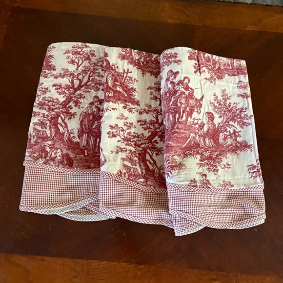 Waverly Other - VTG Waverly 3)Valance Window Treatment Red Cream Toile Gingham Scalloped Trim
